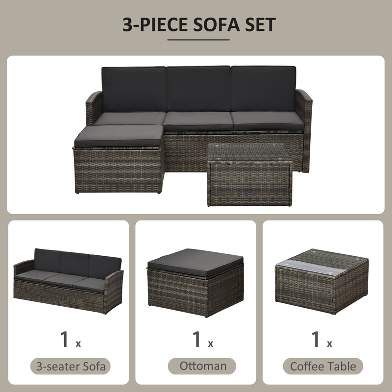 4-Seater Outdoor Garden Rattan Furniture Set w/ Table Grey