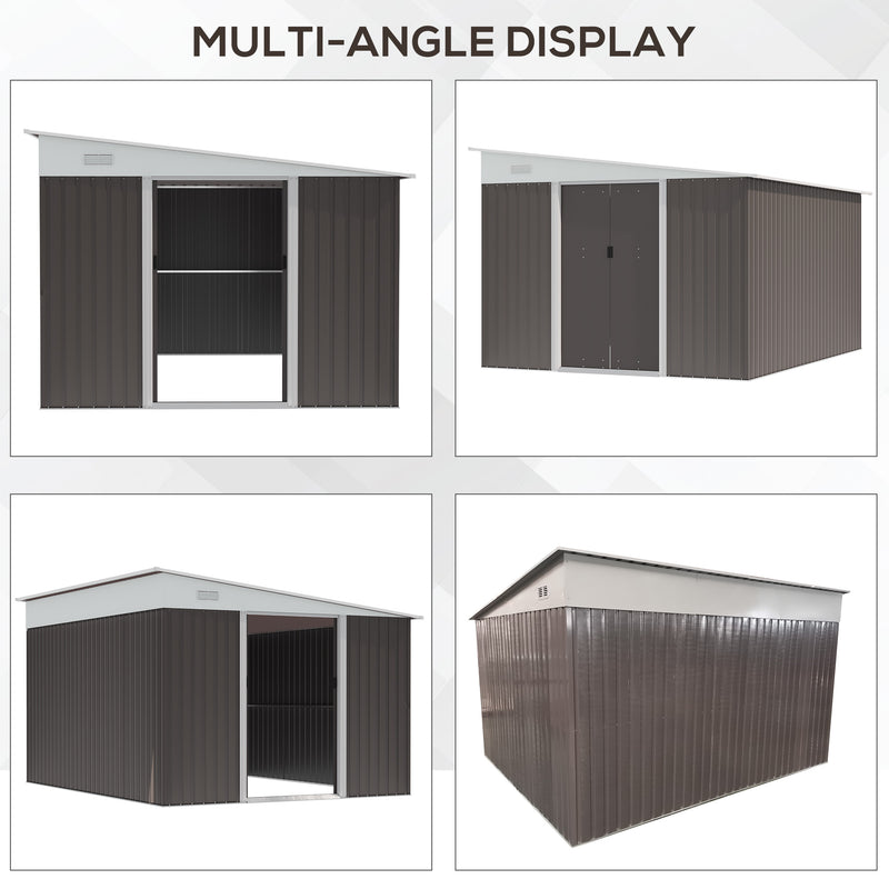 11 x 9 ft Metal Garden Storage Shed Sloped roof Tool House with Double Sliding Doors and 2 Air Vents, Grey