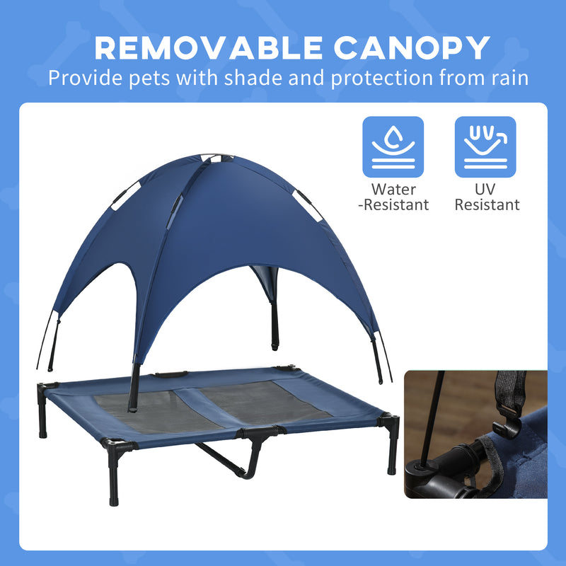Raised Dog Bed Waterproof Elevated Pet Cot with Breathable Mesh UV Protection Canopy Blue, for Large Dogs, 92 x 76 x 90cm