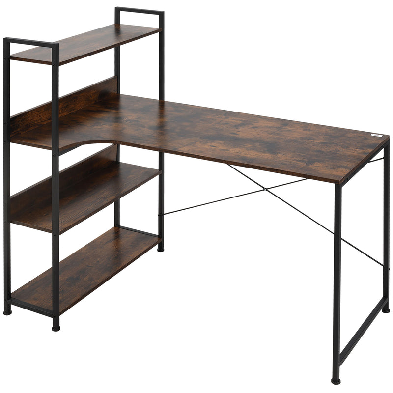 Retro Industrial Computer Desk Home Office Table with 4-Tier Storage Shelf Metal Frame Computer Workstation for Home Office, Brown