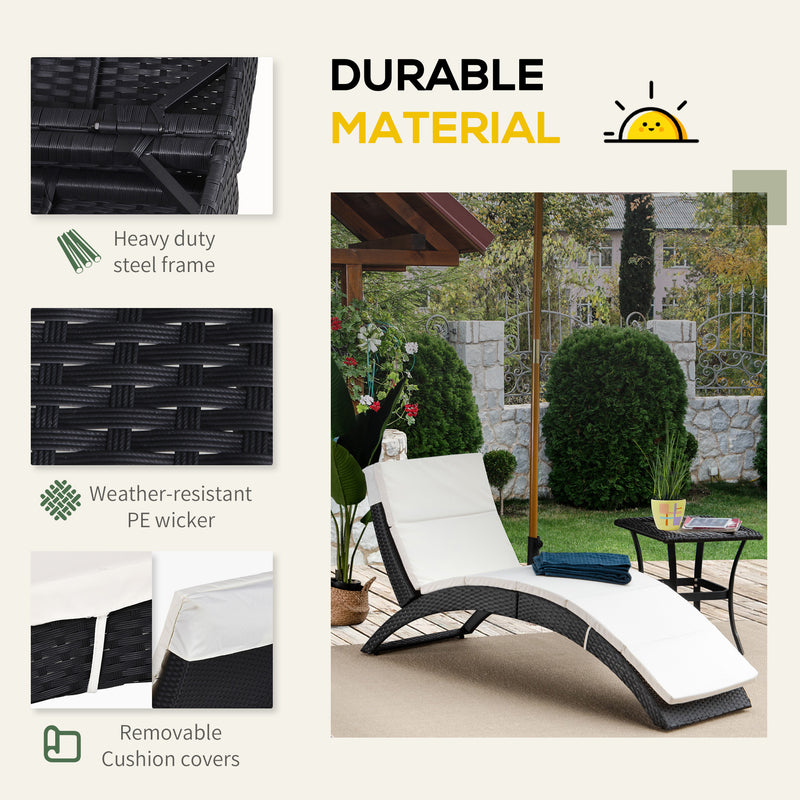 Garden Patio Rattan Wicker Folding Sun Lounger Recliner Bed Chair with Cushion for Outdoor, Black