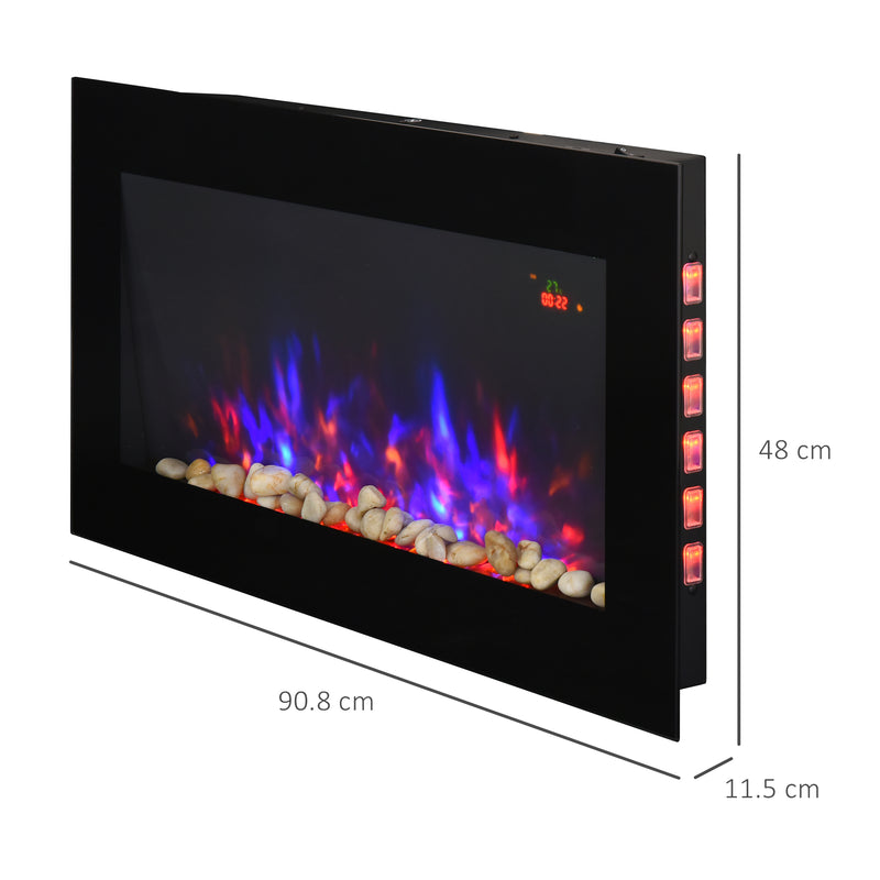 1000W/2000W LED Electric Fireplace w/ Automatic Function Remote Faux Flame Wall Home Heater Backlight Timer Sleek Stylish