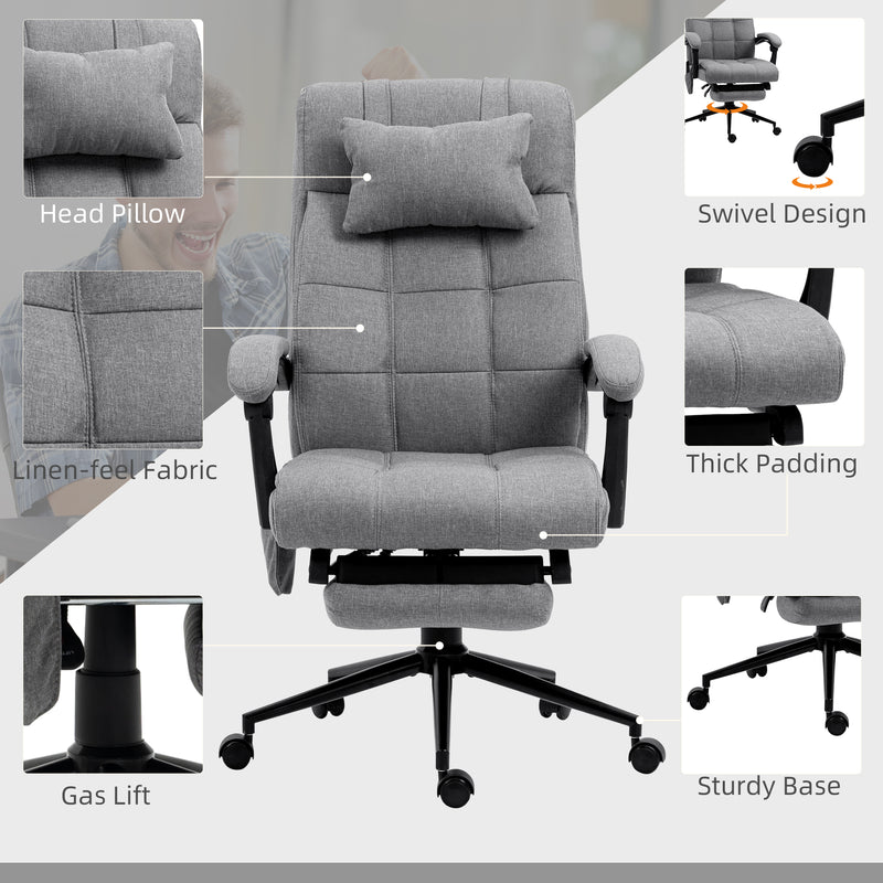 Vibration Massage Office Chair with Heat, Fabric Computer Chair with Head Pillow, Footrest, Armrest, Reclining Back, Grey