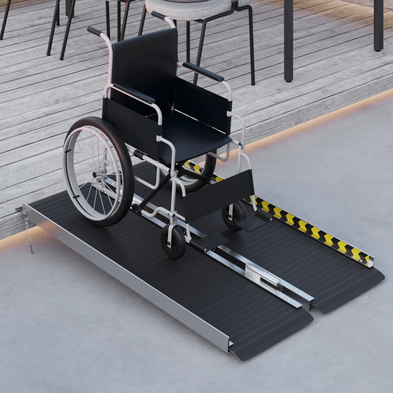 Wheelchair Ramp, 122L x 73Wcm, 272KG Capacity, Folding Aluminium Threshold Ramp w/ Non-Skid Surface, Transition Plates Above & Below