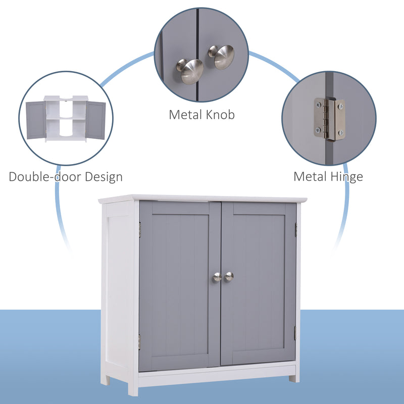 Vanity Unit Under Sink Bathroom Storage Cabinet w/ Adjustable Shelf Handles Drain Hole Cabinet Space Saver Organizer 60x60cm - White & Grey