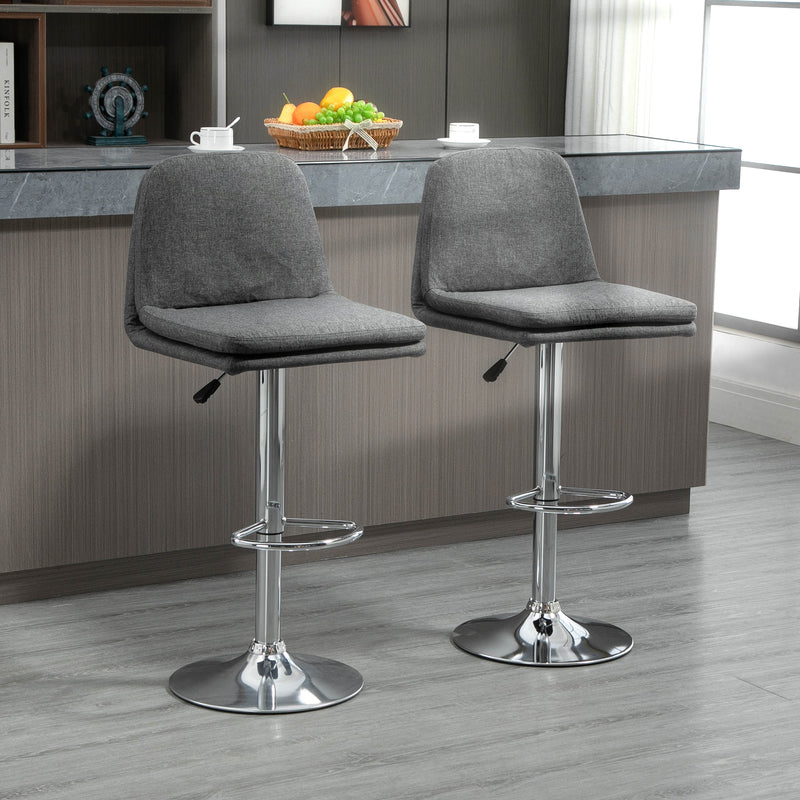 Morden Bar Stools Set of 2, Swivel Fabric Breakfast Barstools, Adjustable Kitchen Stools with Backs, Footrest for Home Pub Area, Grey