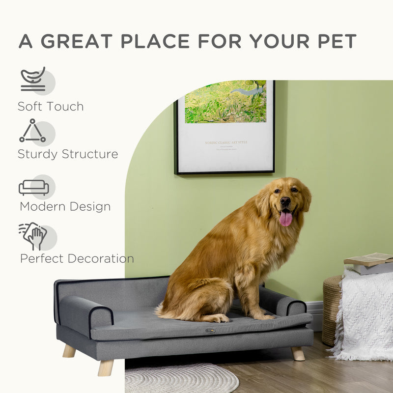 Dog Sofa with Legs Water-resistant Fabric, Pet Chair Bed for Large, Medium Dogs, Grey, 100 x 62 x 32 cm