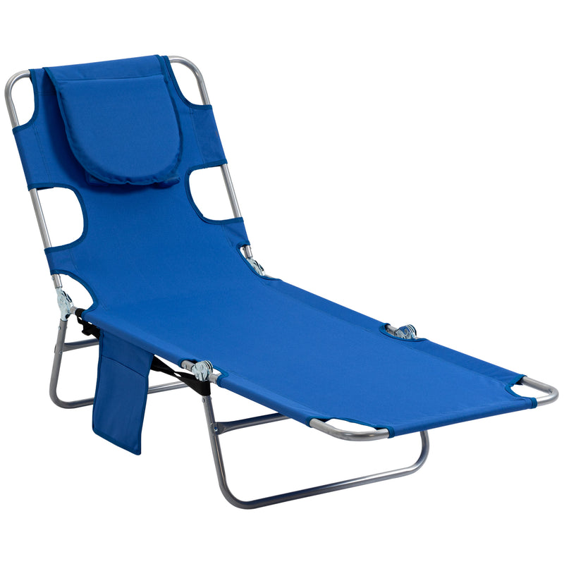 Beach Chaise Lounge with Face Cavity & Arm Slots, Portable Sun Lounger, Reclining Lounge Chair 5-position Adjustable Backrest, Blue