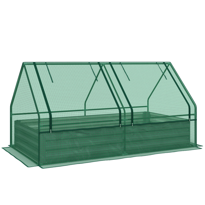 Metal Planter Box with Cover, Raised Garden Bed with Greenhouse, for Herbs and Vegetables, Green and Dark Grey