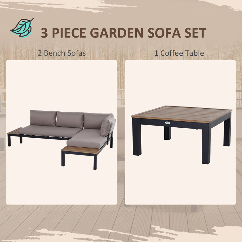 3-Piece Aluminium Frame Outdoor Garden Furniture Set Mixed Grey