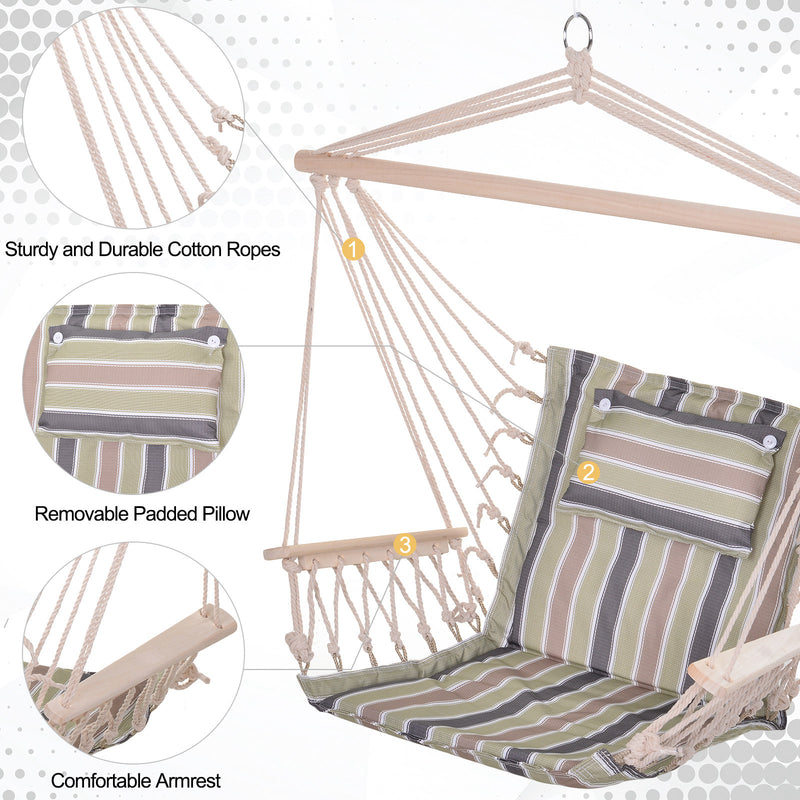 Garden Outdoor Hanging Hammock Chair Thick Rope Frame Wooden Arms Safe Wide Seat Garden Outdoor Spot Stylish Multicoloured stripes