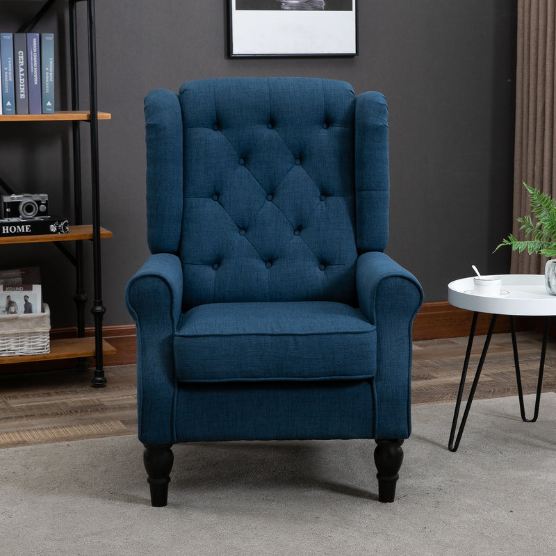 Wingback Accent Chair, Retro Upholstered Button Tufted Occasional Chair for Living Room and Bedroom, Blue