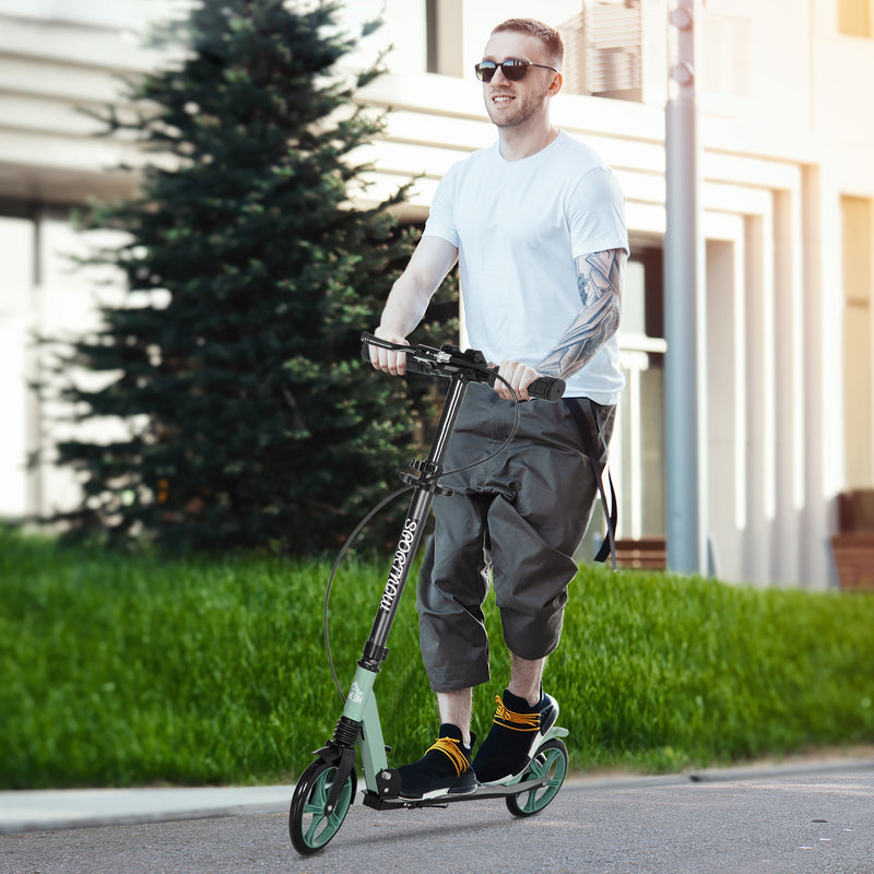 One-click Folding Kick Scooter for 14+ w/ Adjustable Handlebar, Push Scooter with Kickstand, Dual Brake System, Shock Absorber, 200mm Wheels