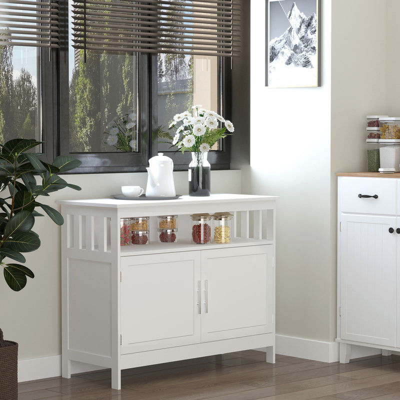 Kitchen Console Table/Buffet Sideboard/Wooden Storage Table with 2-Level Cabinet and Open Shelf, White