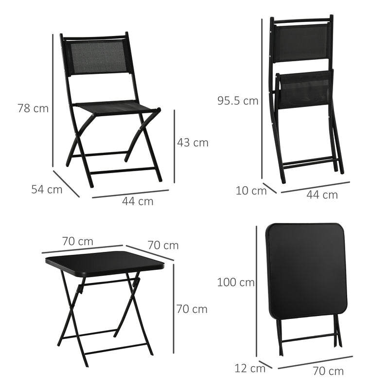 3 Pieces Patio Table and Chairs, Folding Patio Table and 2 Chairs, Outdoor Furniture Set for Backyard and Porch, Black