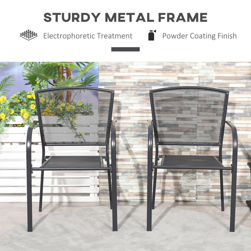 Set of 2 Garden Chairs Metal Garden Dining Chairs 2 Seater Outdoor Furniture for Patio, Park, Porch and Lawn, Grey