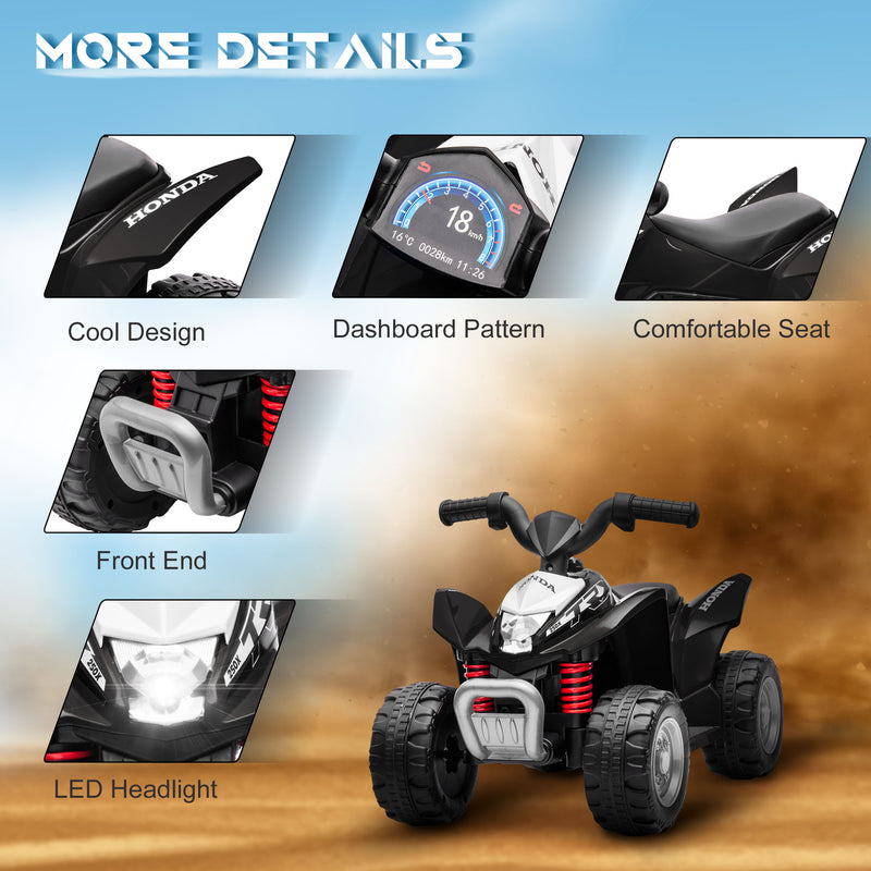 Honda Licensed Kids Quad Bike, 6V Electric Ride on Car ATV Toy with LED Light Horn for 1.5-3 Years, Black