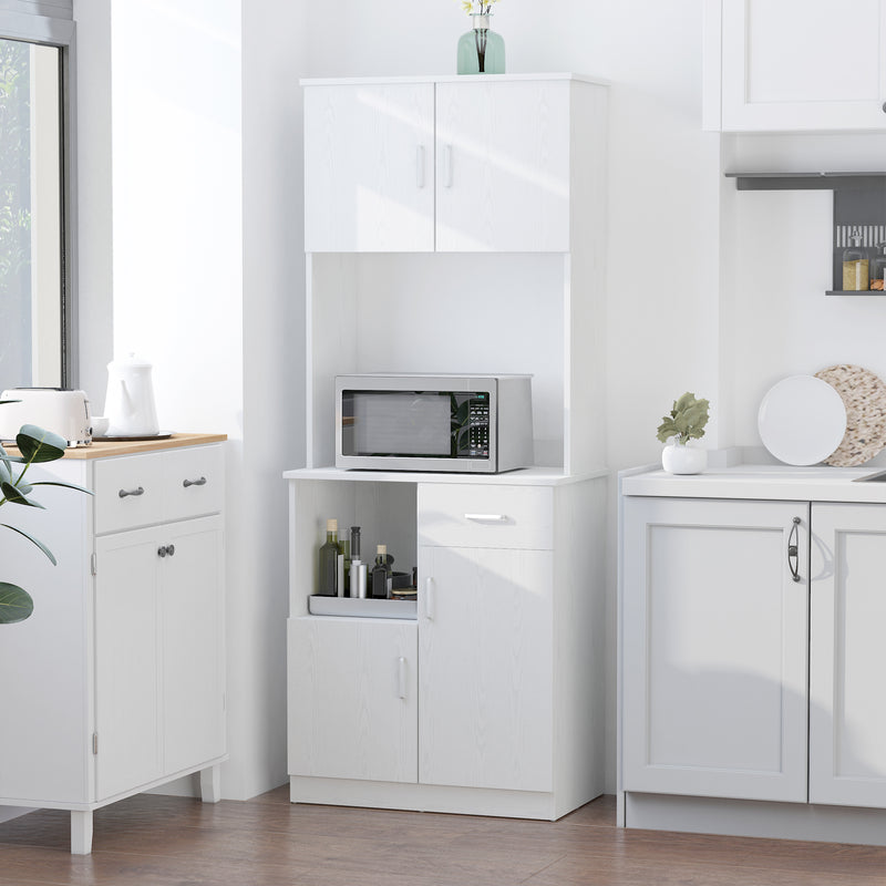 Kitchen Cupboard with Doors Cabinet Shelves Drawer Open Countertop Storage Cabinet for Living Room, Entrance, White