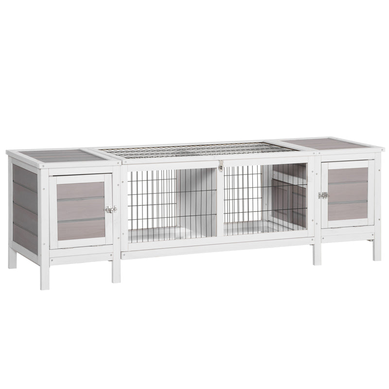 Wooden Rabbit Hutch, Guinea Pig Cage, Separable Bunny Run, Small Animal House for Indoor with Slide-out Tray, 161 x 50.5 x 53.3cm, Grey