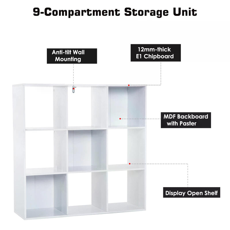 Wooden 9 Cube Storage Unit w/3 Tier Shelves Organiser Display Rack Living Room Bedroom Furniture - White