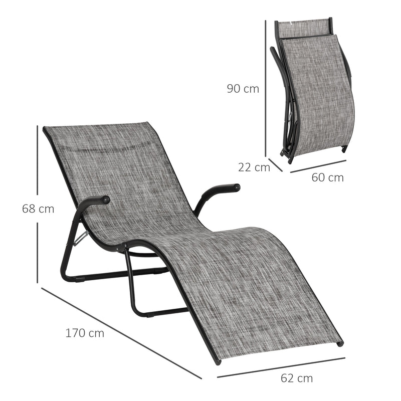 Folding Chaise Lounge Chair, Reclining Garden Sun Lounger for Beach, Poolside and Patio, Grey
