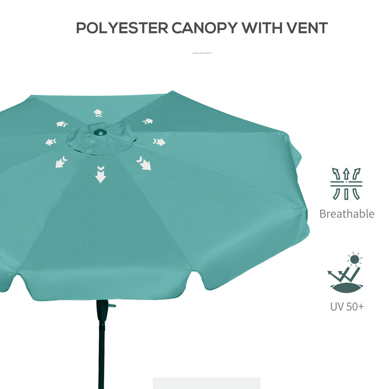 2.66m Garden Parasol Umbrella, Outdoor Market Table Umbrella, Outdoor Sun Shade with Ruffles, 8 Sturdy Ribs, Green