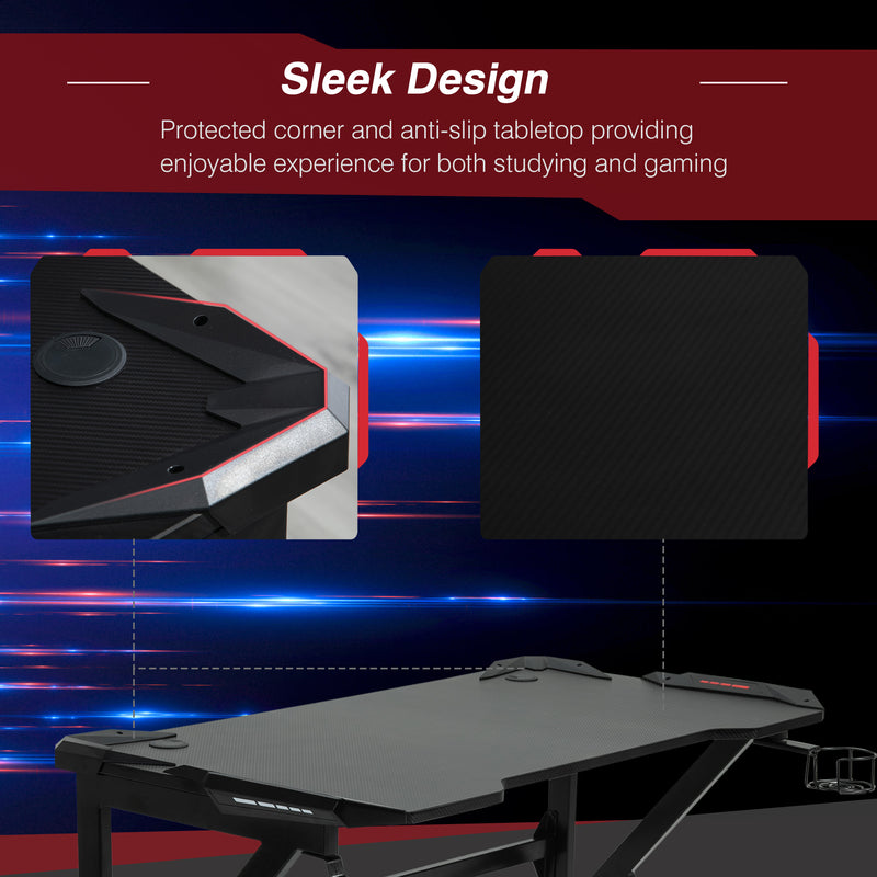 Gaming desk with Cup Holder Headphone Hook Feet Adjustable 120 x 66 x 75cm Black