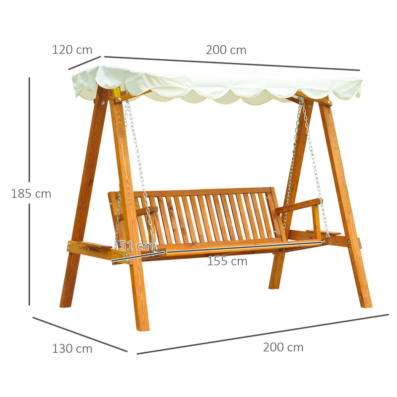 3 Seater Wooden Garden Swing Seat Swing Chair Outdoor Hammock Bench Furniture, Cream White