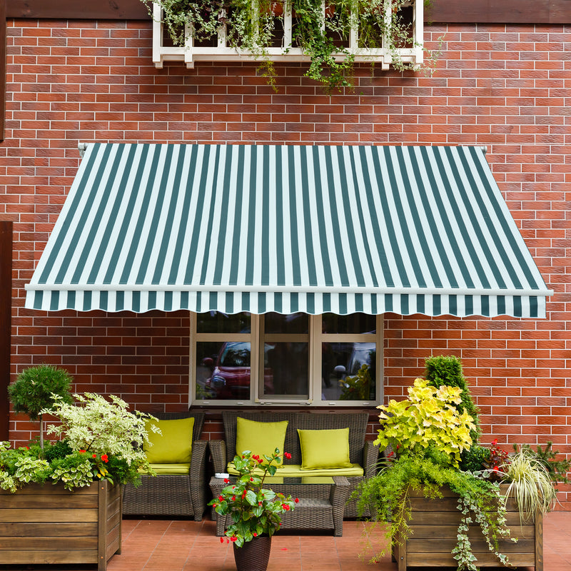 3m x 2.5m Garden Patio Manual Awning Canopy Sun Shade Shelter with Winding Handle Retractable - Green/White