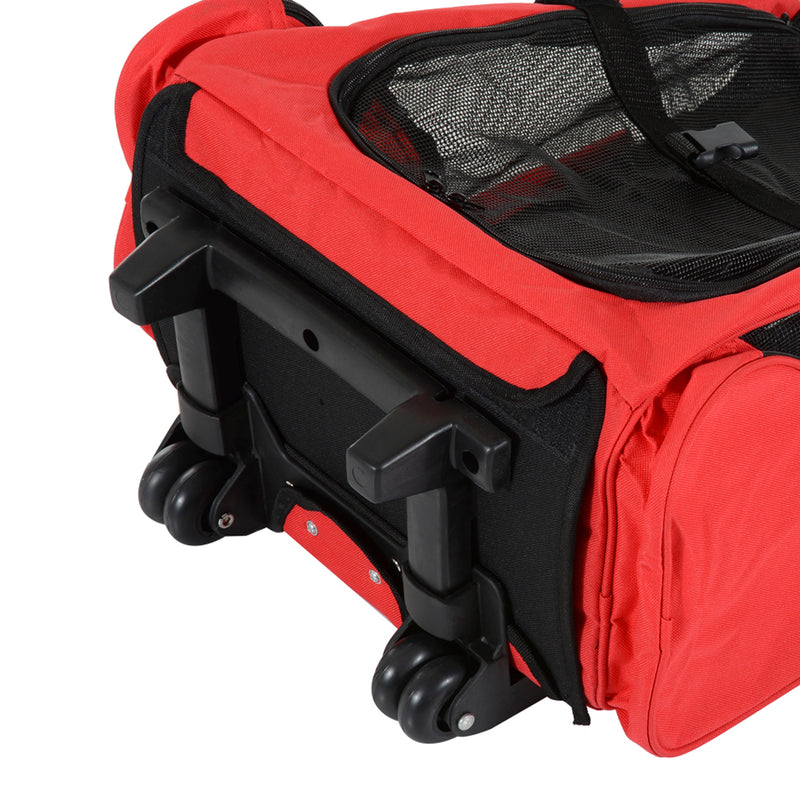 Dog Carrier Bag Travel Backpack Bag Cat Carrier Dog Bag w/ Trolley and Telescopic Handle, 42 x 25 x 55 cm, Red