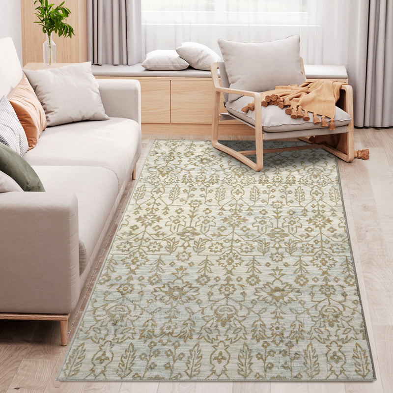 Beige Rug, Floral Pattern Area Rugs, Decorative Carpet for Living Room, Bedroom, Dining Room, 150 x 80cm