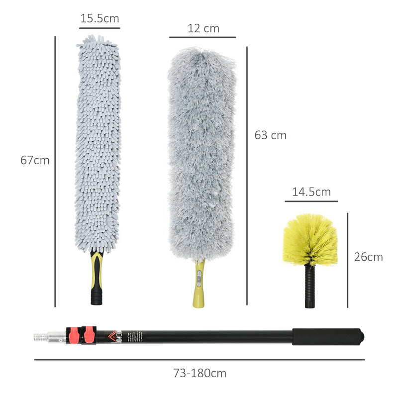 Extendable Feather Duster with Telescopic Pole 1.8m/5.9ft, Microfiber Duster Cleaning Kit with Bendable Head for Cleaning High Ceiling Fans