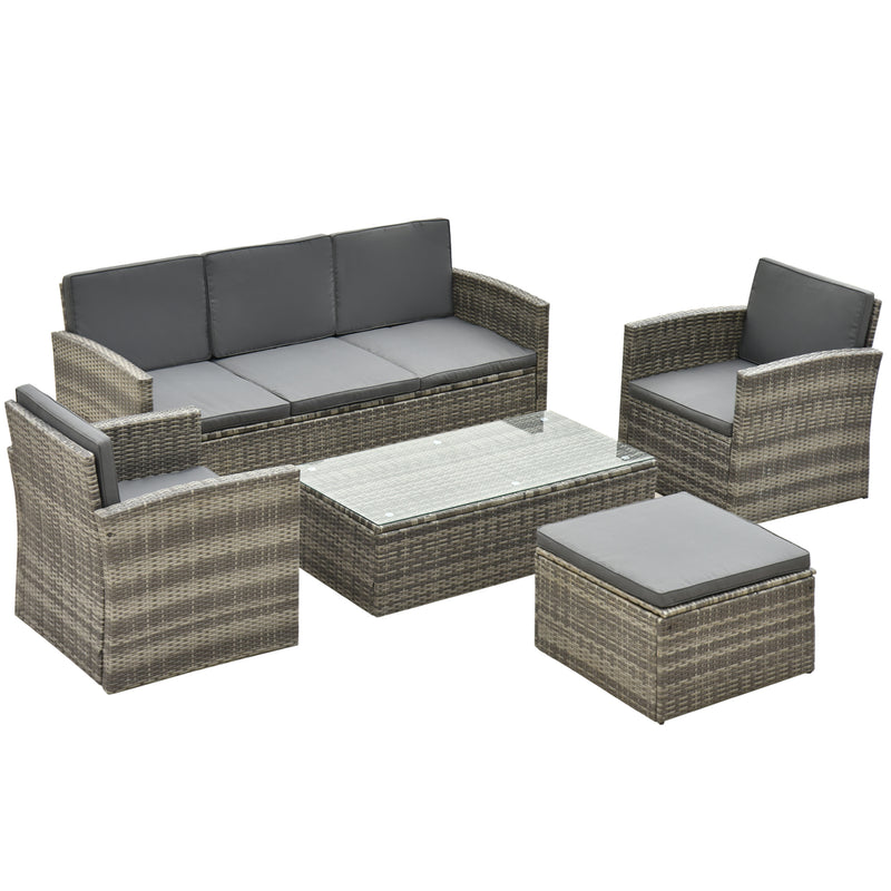 6-Seater Outdoor Garden Rattan Furniture Set w/ Table Grey