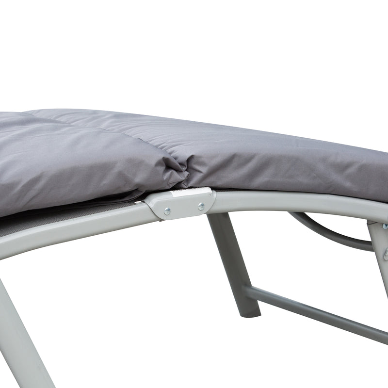 Outdoor Patio Sun Lounger Garden Texteline Foldable Reclining Chair Pillow Adjustable Recliner with Cushion - Grey