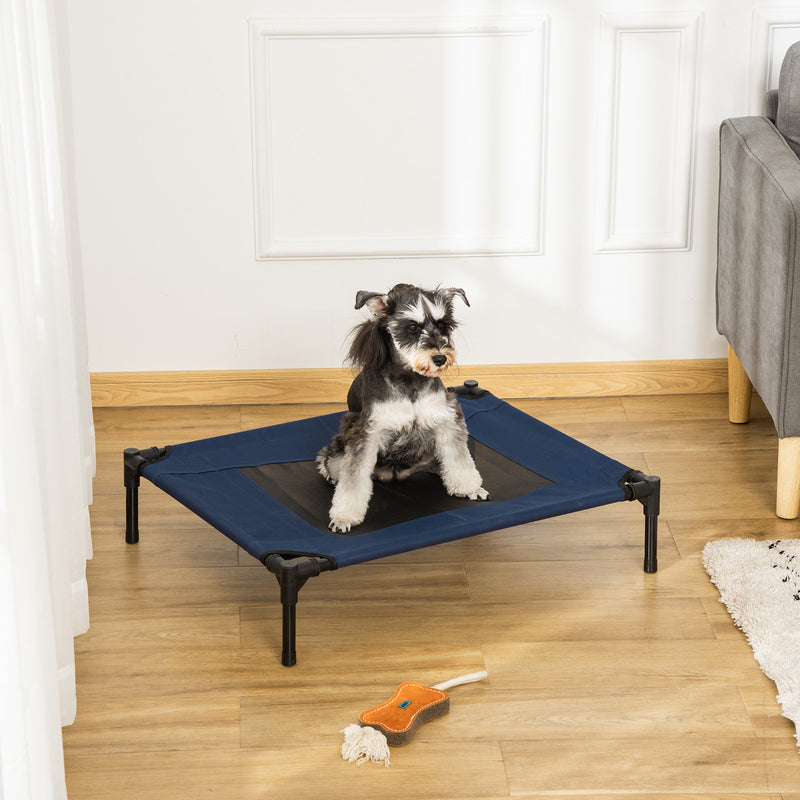 Dog Cat Puppy Pet Elevated Raised Cot Bed Portable Camping Basket – Blue (Medium)