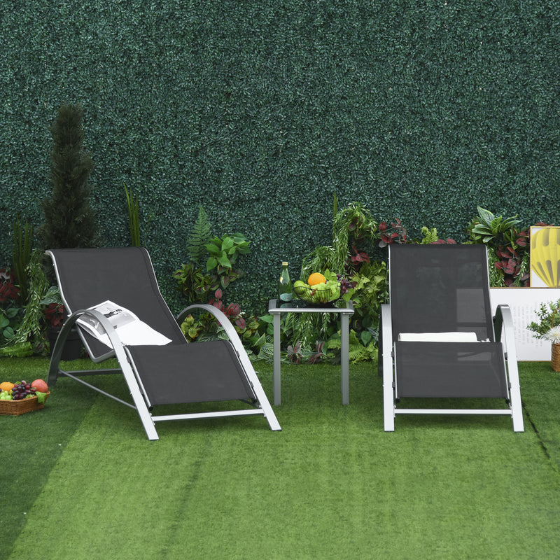 3 Pieces Lounge Chair Set Garden Outdoor Recliner Sunbathing Chair with Table, Black
