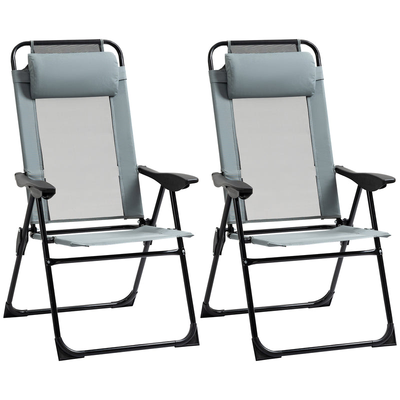 Set of 2 Portable Folding Recliner Chair Outdoor Patio Chaise Lounge Chair with Adjustable Backrest, Grey