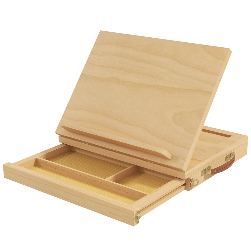 Wooden Table Easel Box, Adjustable Beechwood Table Box Easel w/ Storage Drawer, Portable Folding Artist Drawing & Sketching Board
