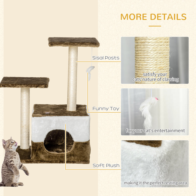 Cat Scratching Post Cat Tree with Condo Perch Interactive Mouse Toy, 45 x 33 x 70 cm, Brown