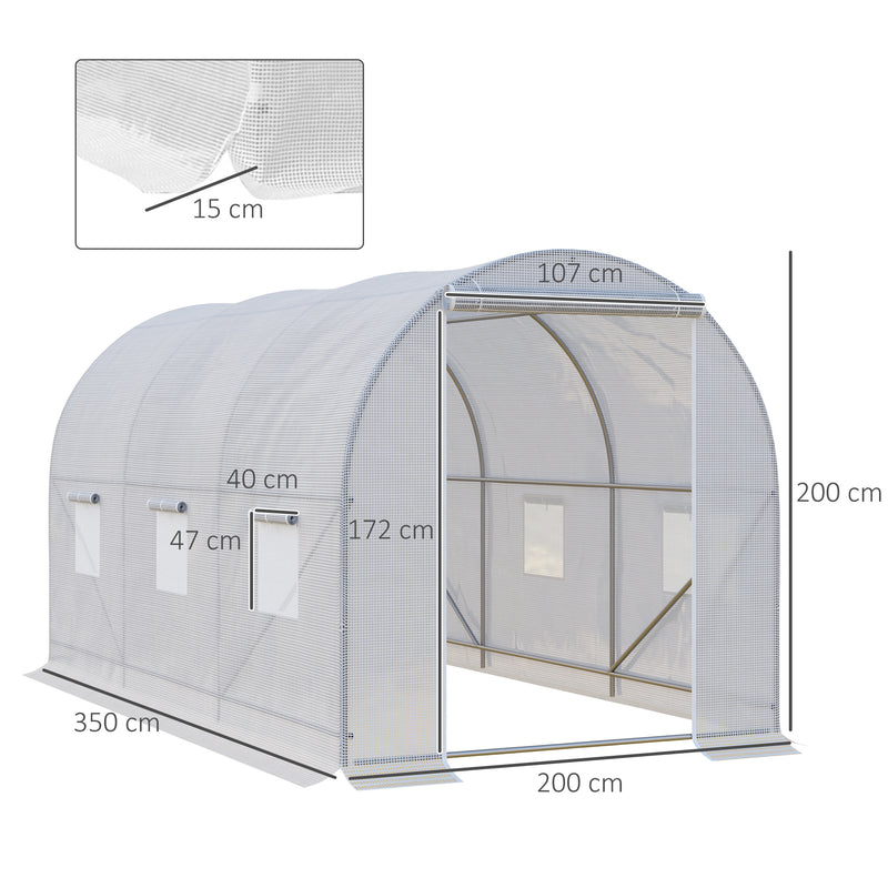 Polytunnel Steel Frame Greenhouse Walk-in Greenhouse 3.5 L x 2 W x 2H m-White