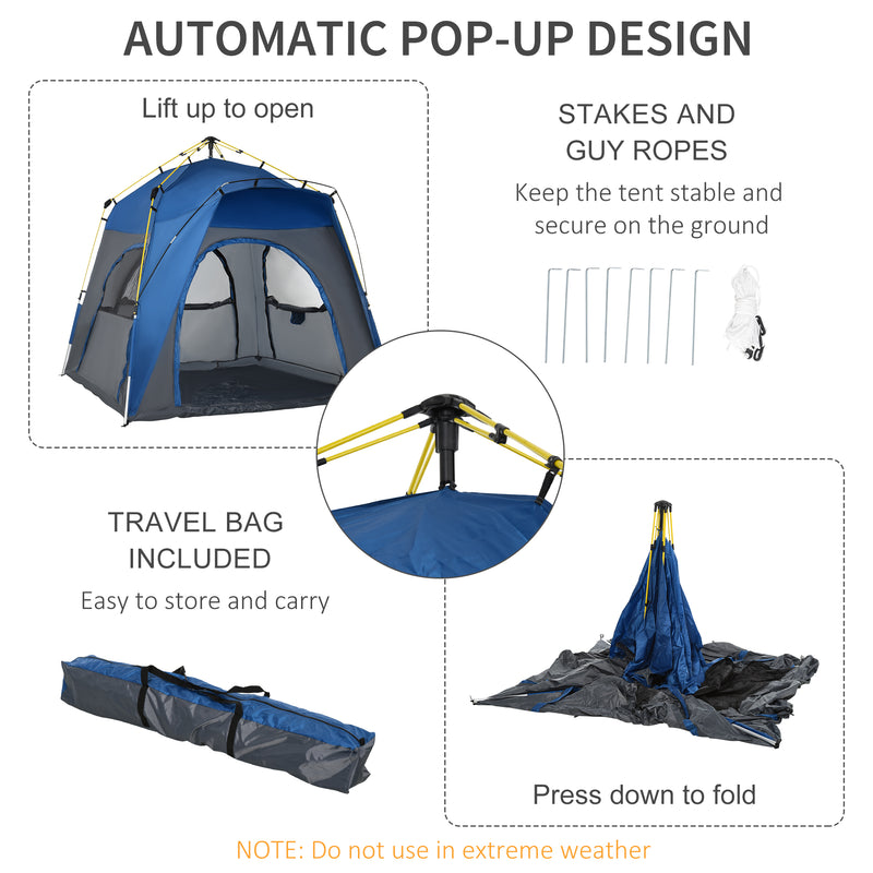 4 Person Automatic Camping Tent, Outdoor Pop Up Tent, Portable Backpacking Dome Shelter, Grey