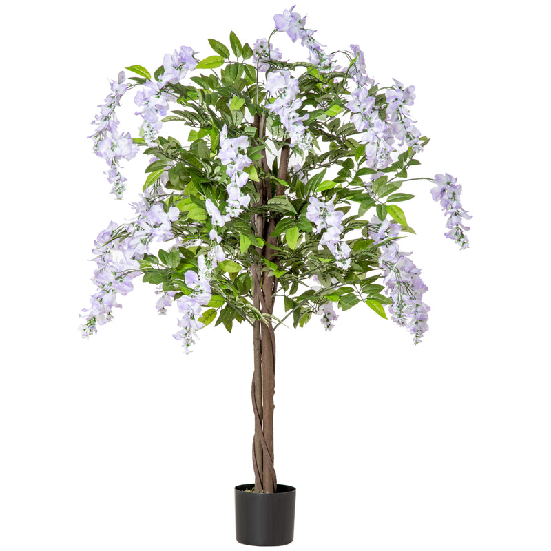 Artificial Realistic Wisteria Flower Tree Faux Decorative Plant in Nursery Pot for Indoor Outdoor Décor, 110cm
