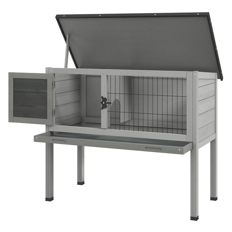 Wooden Rabbit Hutch Guinea Pig Hutch Bunny Cage Garden Built in Tray Openable Asphalt Roof Small Animal House 84 x 43 x 70 cm Grey
