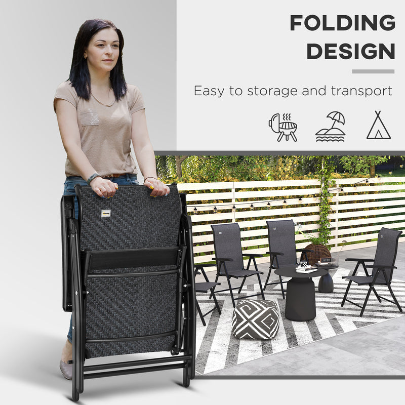 Set of 2 Outdoor Wicker Folding Chairs, Patio PE Rattan Dining Armrests Chair set with 7 Levels Adjustable Backrest, for Camping