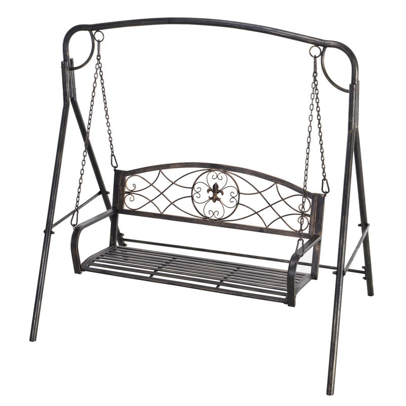 Garden 2-Seater Metal Swing Chair Bench Modern Style Outdoor Sling Seat, Black