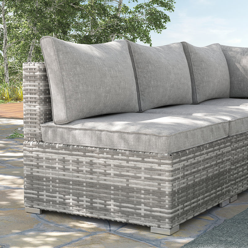 Outdoor Garden Furniture Rattan Single Middle Sofa with Cushions for Backyard Porch Garden Poolside Light Grey