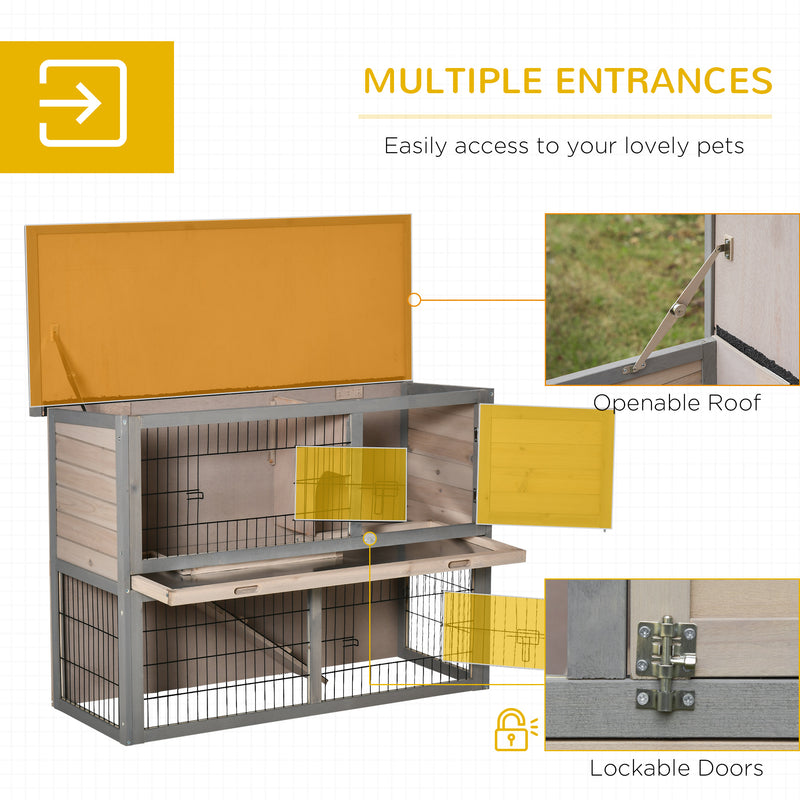 Rabbit Hutch Bunny Cage Small Animal House with Sliding Tray, Run, Openable Top, Ramp, for Indoor Outdoor, Grey 108x45x78 cm