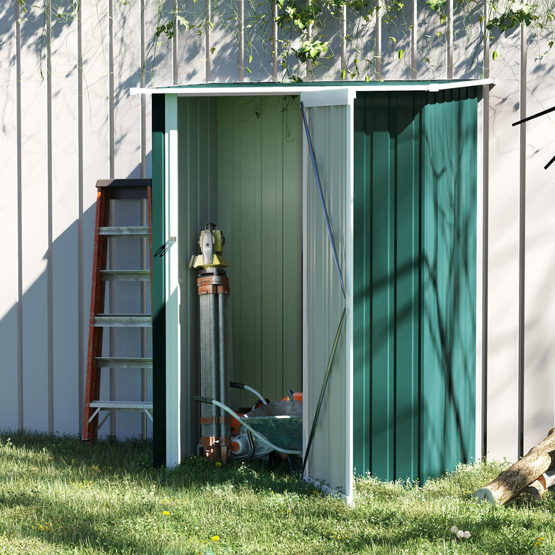 4.7ft x 2.8ft Garden Shed Steel Storage Shed Outdoor Equipment Tool Sloped Roof Door w/ Latch Weather-Resistant Paint Green