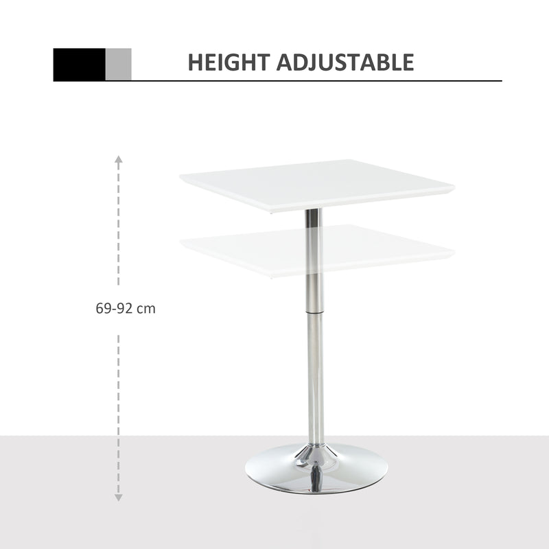 Square Height Adjustable Bar Table Counter Pub Desk with Metal Base for Home Bar, Dining Room, Kitchen, White