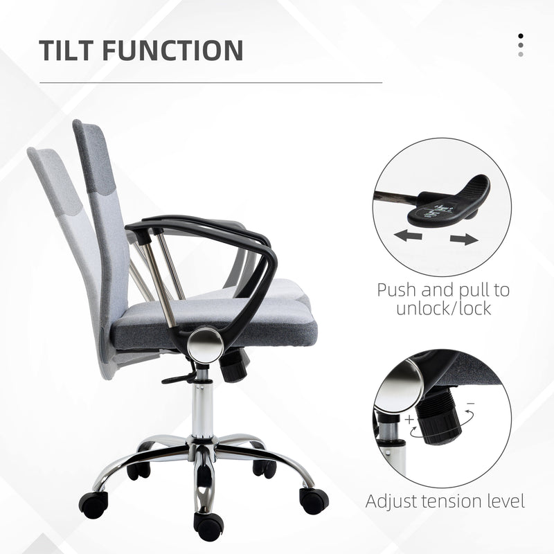 Ergonomic Office Chair Linen Fabric Swivel Computer Desk Chair Home Study Adjustable Chair with Wheels, Grey